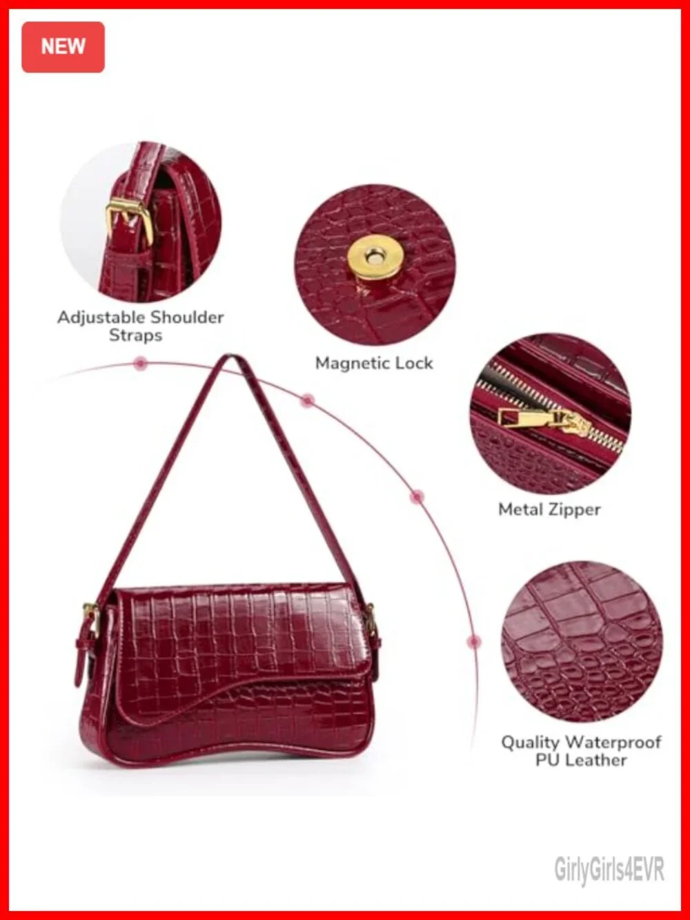 PU Leather Hobo Shoulder Bag Crossbody Clutch Purse Magnetic Flap